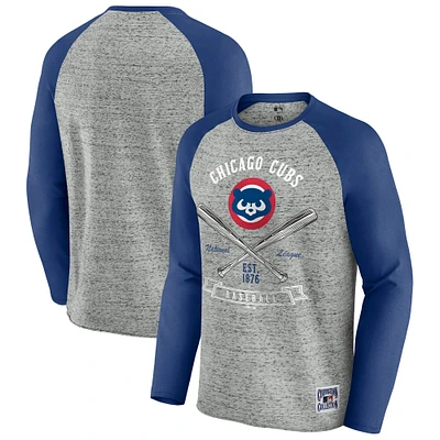 T-shirt de baseball à manches longues raglan pour homme, collection Darius Rucker par Fanatics, gris chiné, Chicago Cubs, bords bruts