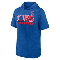 Men's Fanatics Heather Royal Chicago Cubs Push Short Sleeve Pullover Hoodie