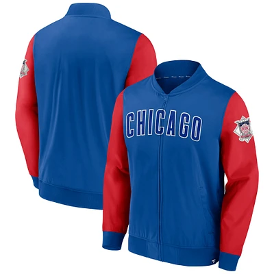 Blouson aviateur coupe-vent léger à fermeture éclair complète pour hommes Fanatics Royal/Red Chicago Cubs Iconic Record Holder