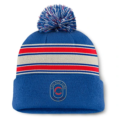 Bonnet en tricot à revers avec pompon Fanatics Royal Chicago Cubs Fundamental Patch pour homme