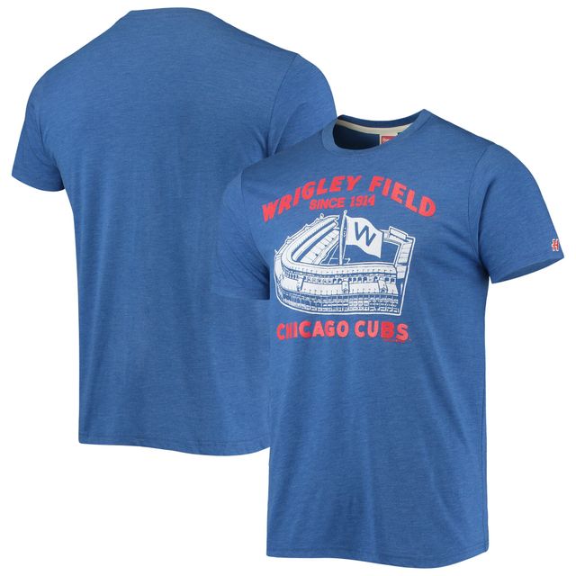 T-shirt à trois mélanges Homage Heathered Royal Chicago Cubs Wrigley Field pour homme
