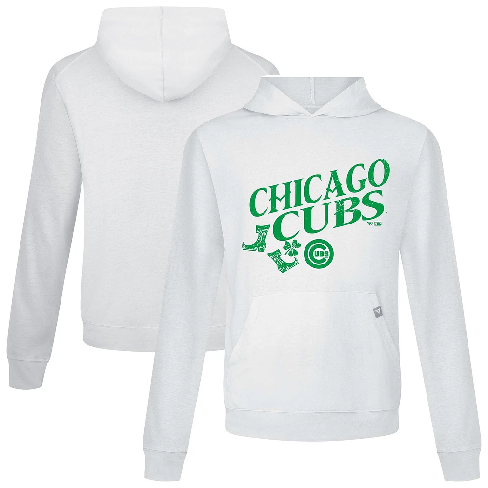 Men's Levelwear White Chicago Cubs St. Patrick's Day Relay Boots Pullover Hoodie