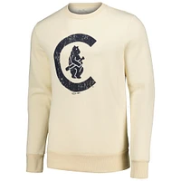 Men's Majestic Threads Oatmeal Chicago Cubs Fleece Pullover Sweatshirt
