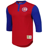 Men's Mitchell & Ness Red Chicago Cubs Cooperstown Collection Legendary Slub Henley 3/4-Sleeve T-Shirt