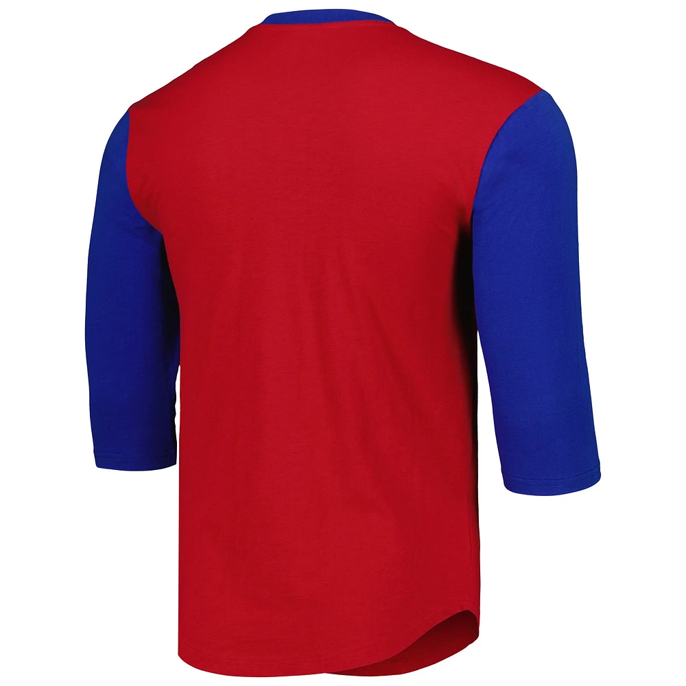 Men's Mitchell & Ness Red Chicago Cubs Cooperstown Collection Legendary Slub Henley 3/4-Sleeve T-Shirt