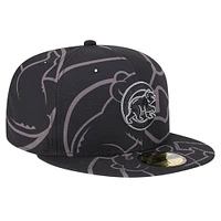 Men's New Era Black Chicago Cubs Logo Fracture 59FIFTY Fitted Hat