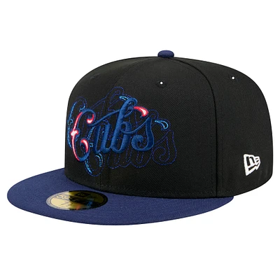 Casquette ajustée 59FIFTY Shadow Stitch Chicago Cubs noire New Era pour homme