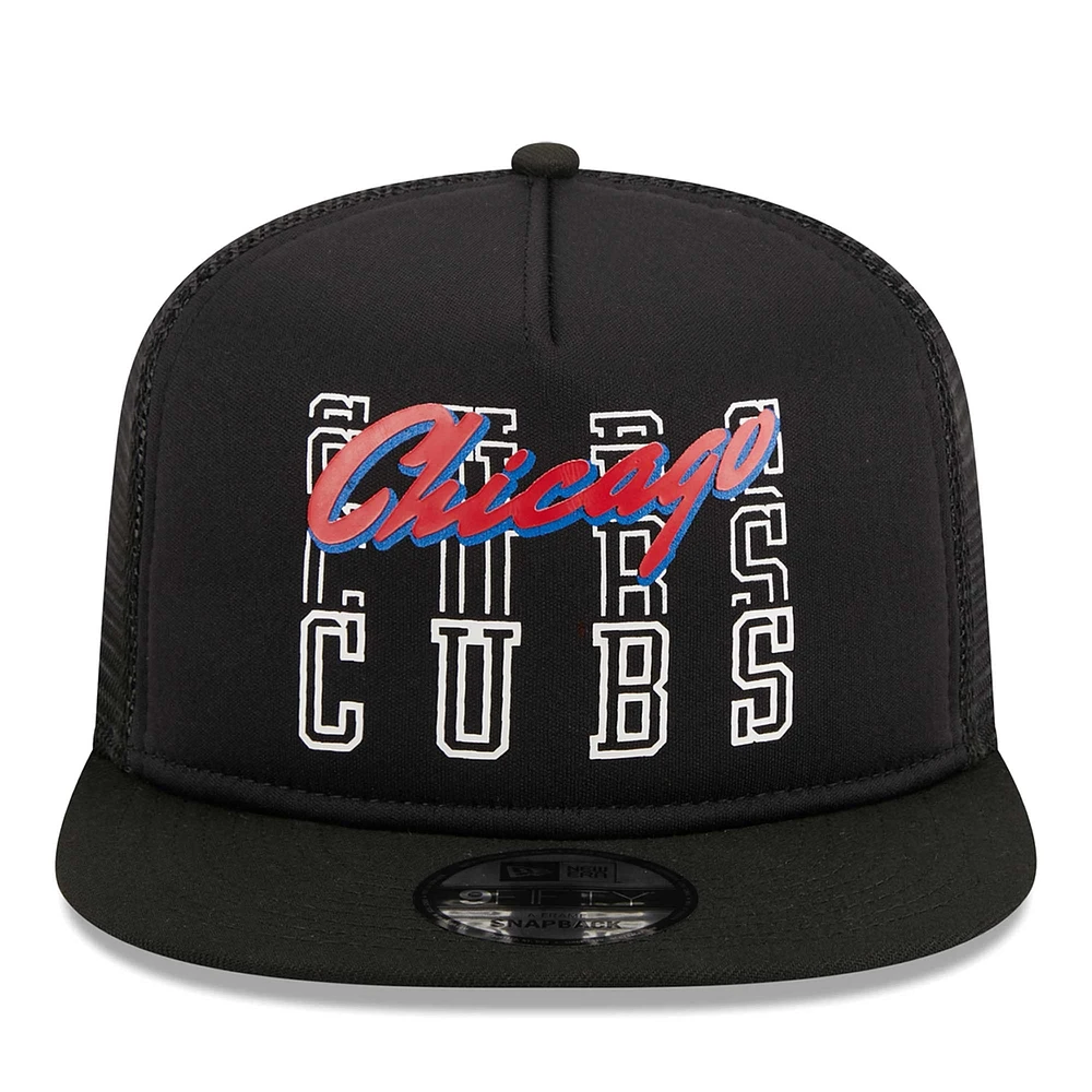 Men's New Era Black Chicago Cubs  Street Team A-Frame Trucker 9FIFTY Snapback Hat
