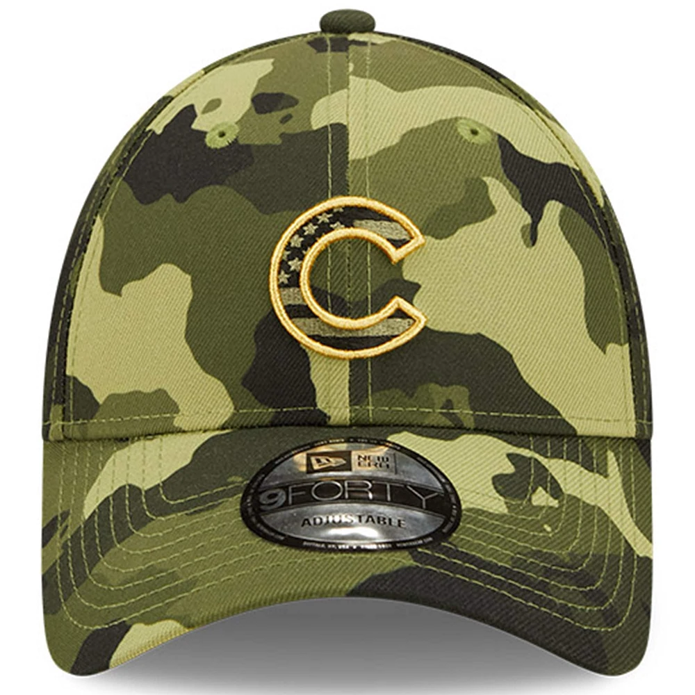Men's New Era Camo Chicago Cubs 2022 Armed Forces Day 9FORTY Snapback Adjustable Hat