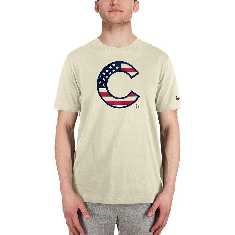 Men's New Era Cream Chicago Cubs Americana Flag Fill T-Shirt