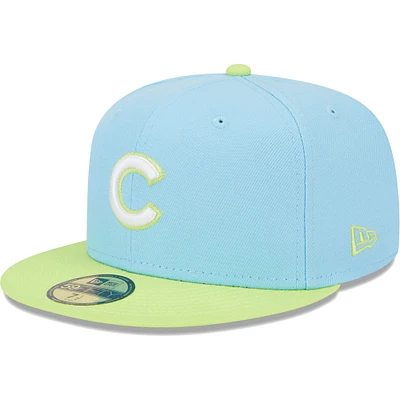 Casquette ajustée 59FIFTY Spring Color Two-Tone Chicago Cubs pour homme New Era bleu clair/vert fluo