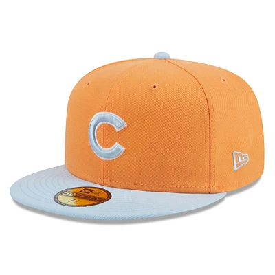 Casquette ajustée 59FIFTY bicolore basique de couleur printanière des Chicago Cubs New Era orange/bleu clair pour hommes