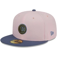 Men's New Era Pink/Blue Chicago Cubs  Olive Undervisor 59FIFTY Fitted Hat