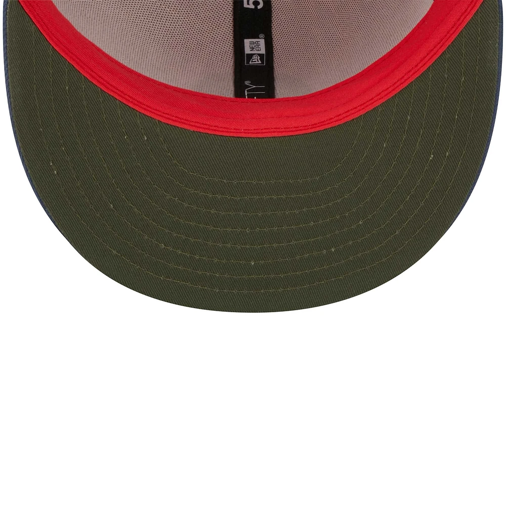 Men's New Era Pink/Blue Chicago Cubs  Olive Undervisor 59FIFTY Fitted Hat
