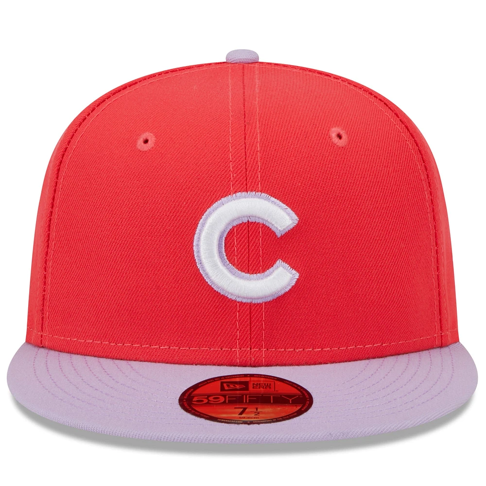 Casquette ajustée 59FIFTY Spring Color Two-Tone pour homme des Chicago Cubs New Era, rouge/lavande