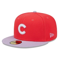 Casquette ajustée 59FIFTY Spring Color Two-Tone pour homme des Chicago Cubs New Era, rouge/lavande
