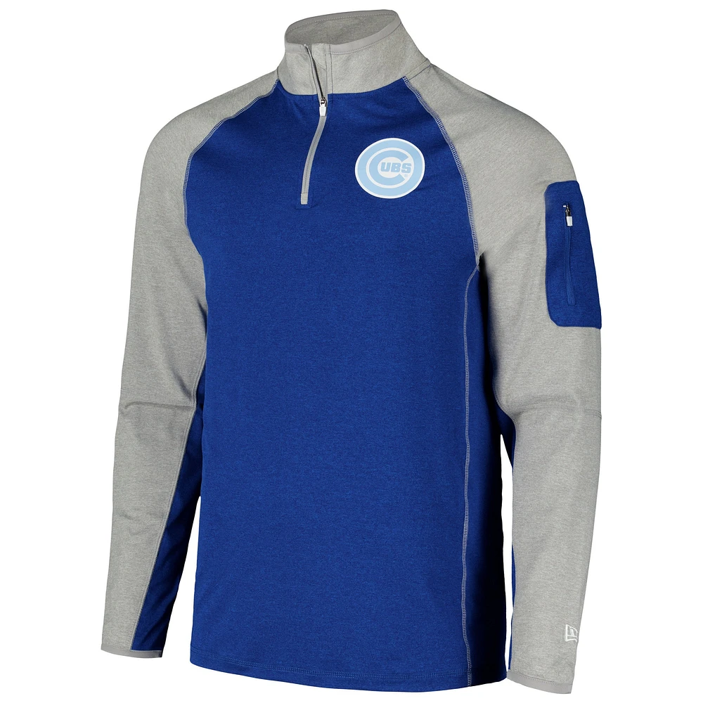 Men's New Era Royal Chicago Cubs Father's Day Raglan Quarter-Zip Top
