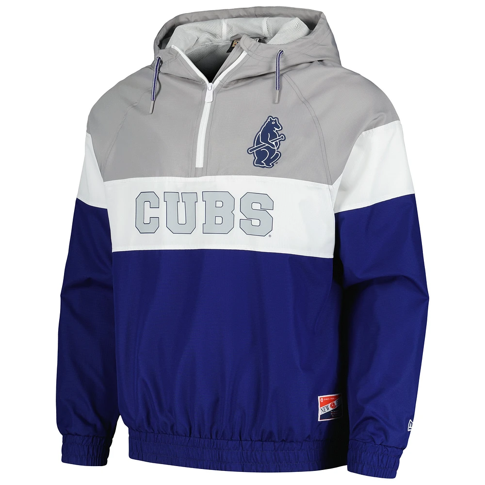 Men's New Era Royal Chicago Cubs Ripstop Raglan Quarter-Zip Hoodie Windbreaker Jacket