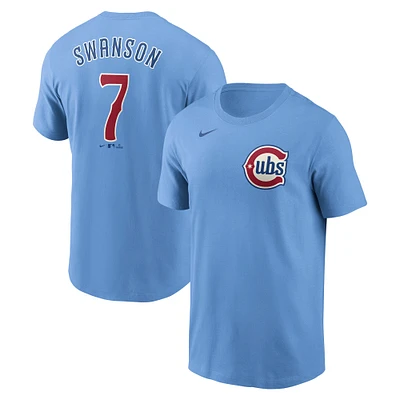 T-shirt Nike Dansby Swanson bleu clair pour homme, avec nom et numéro Fuse des Chicago Cubs