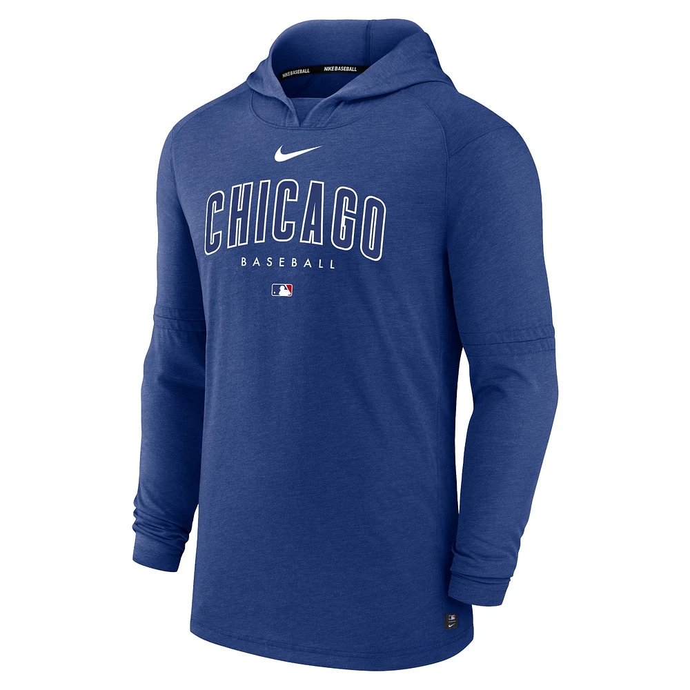 Men's Nike Heather Royal Chicago Cubs Authentic Collection Early Work Tri-Blend Performance Pullover Hoodie