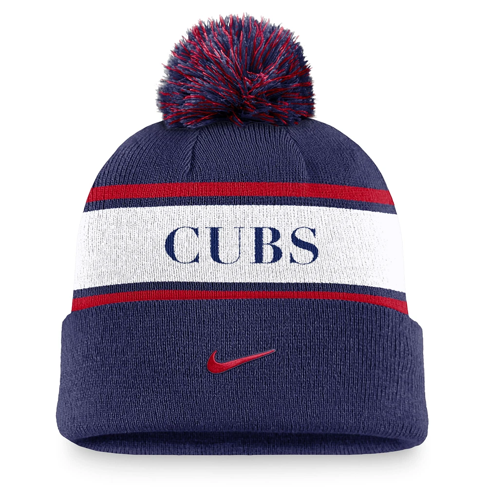 Men's Nike Royal Chicago Cubs Team Stripe Peak Cuffed Knit Hat with Pom