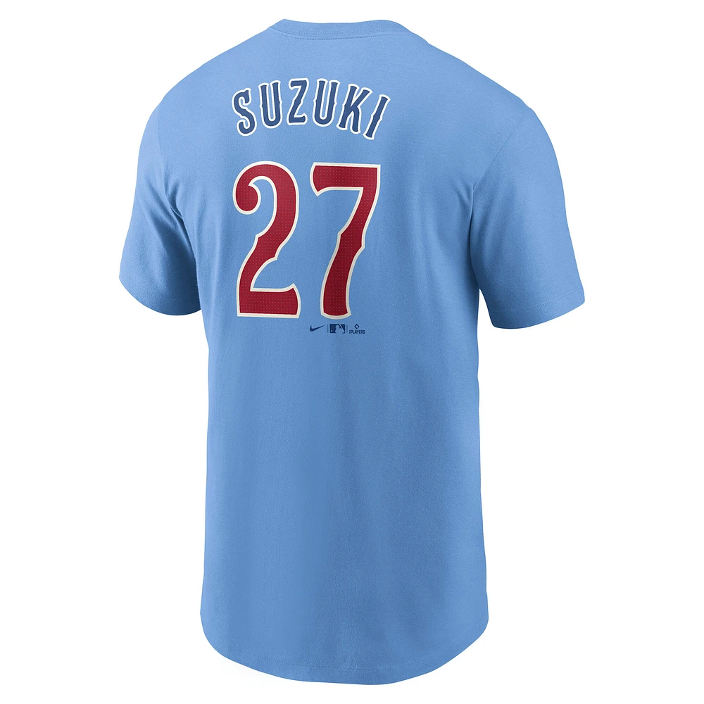 Men's Nike Seiya Suzuki Baby Blue Chicago Cubs  Fuse Name & Number T-Shirt