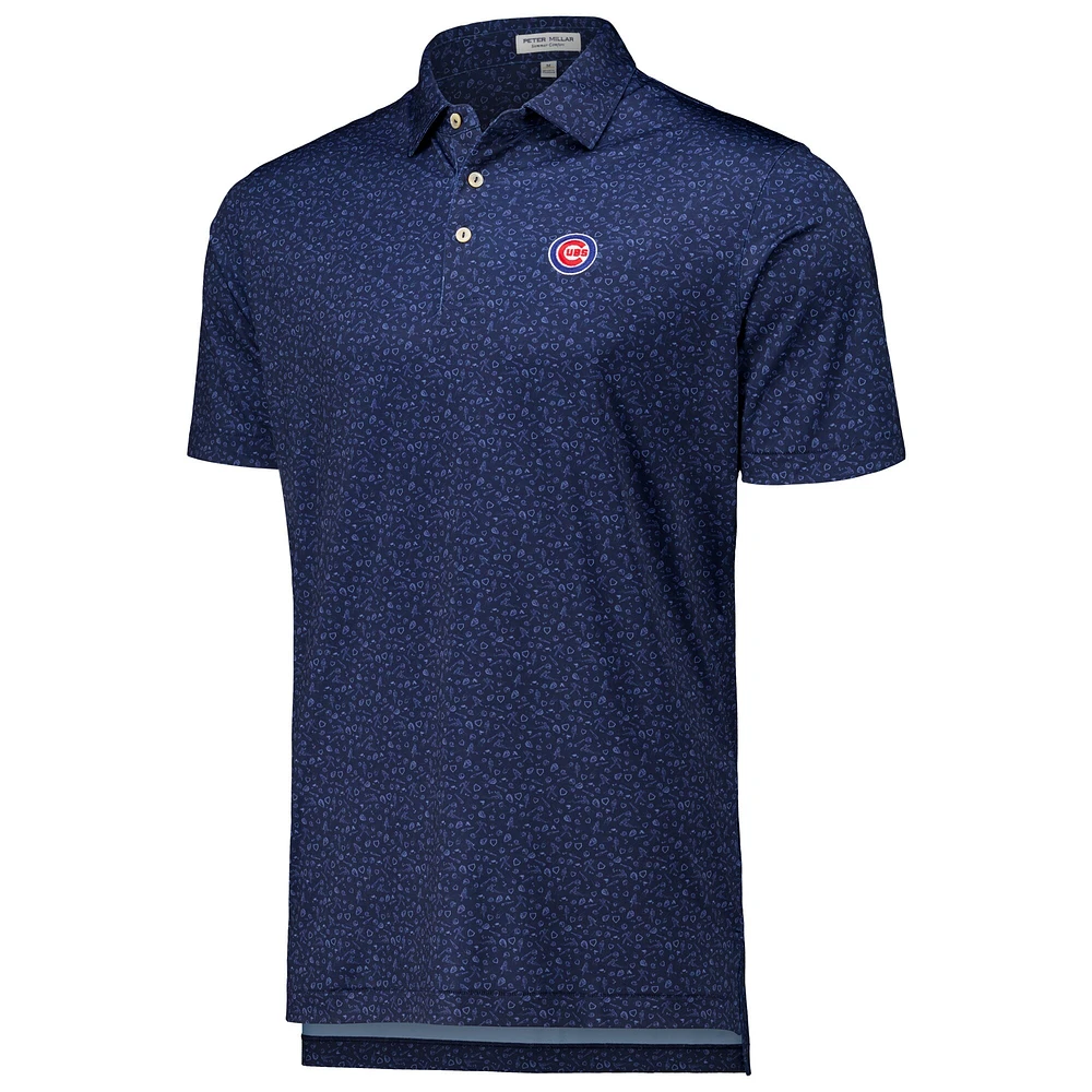 Men's Peter Millar Navy Chicago Cubs Batter Up Performance Jersey Polo