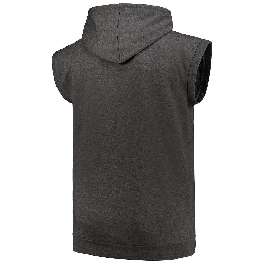 Men's Profile Heather Charcoal Chicago Cubs Big & Tall Muscle Sleeveless Pullover Hoodie