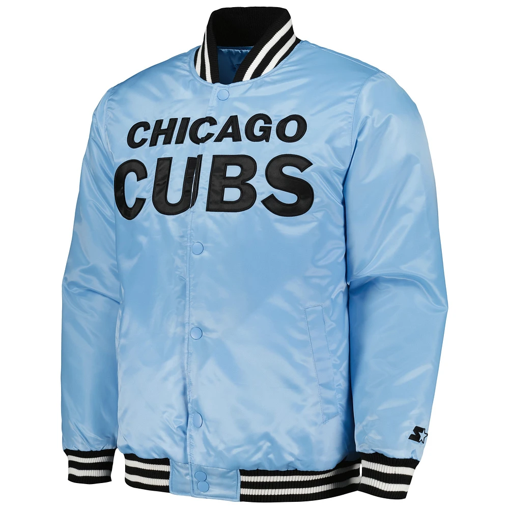 Men's Starter Light Blue Chicago Cubs Cross Bronx Fashion Satin Full-Snap Varsity Jacket