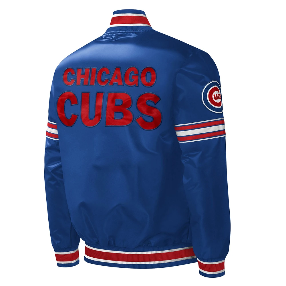 Veste universitaire Starter Royal Chicago Cubs Midfield en satin à boutons-pression pour homme