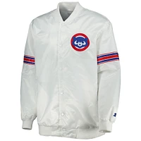 Men's Starter White Chicago Cubss Power Forward Satin Full-Snap Varsity Jacket
