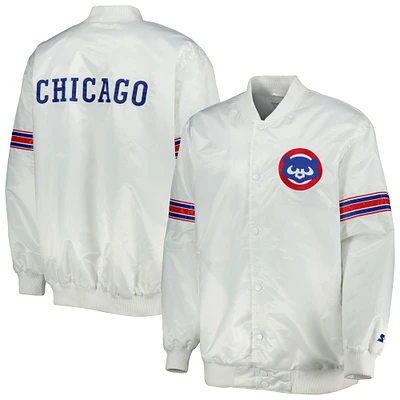 Men's Starter White Chicago Cubss Power Forward Satin Full-Snap Varsity Jacket