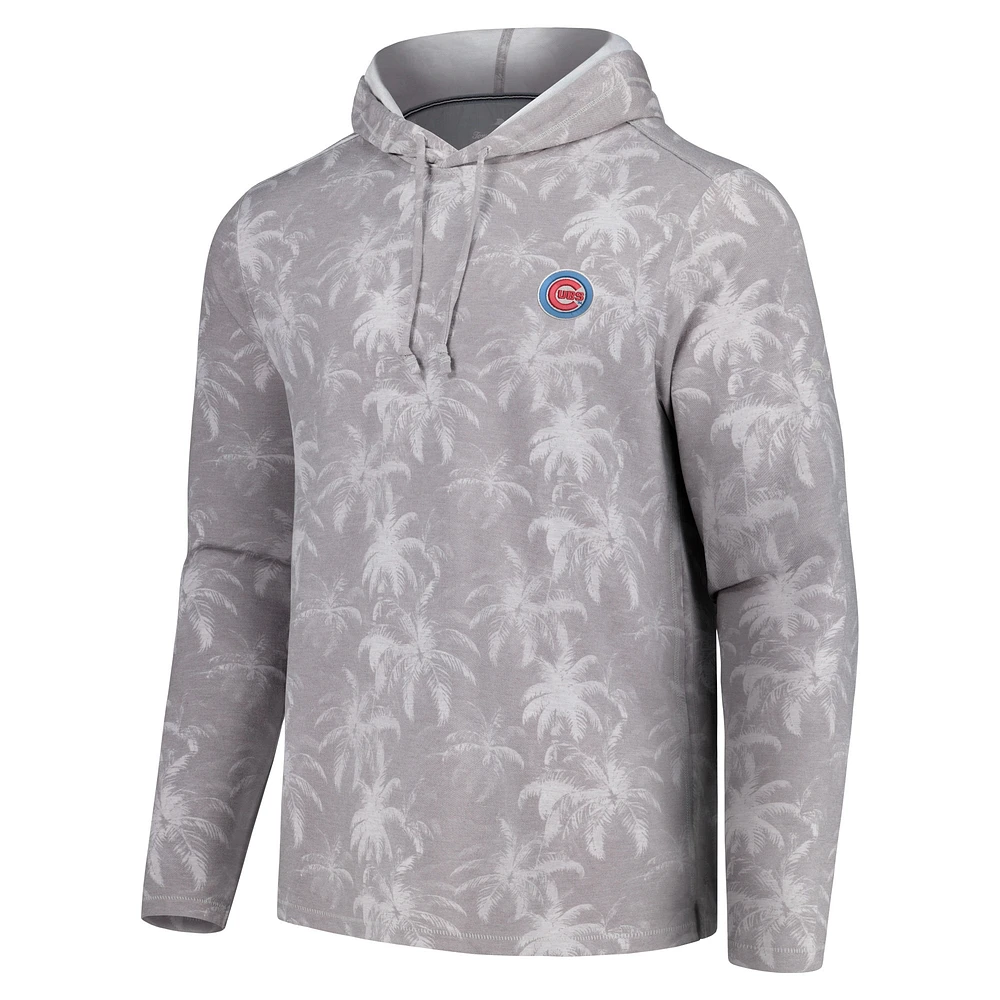Men's Tommy Bahama Gray Chicago Cubs Palm Frenzy Hoodie Long Sleeve T-Shirt