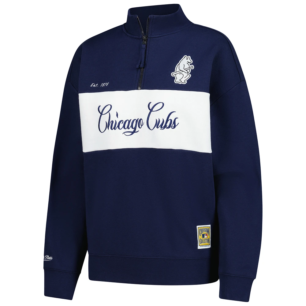 Women's Mitchell & Ness Navy Chicago Cubs Cooperstown Collection Quarter-Zip Pullover Top
