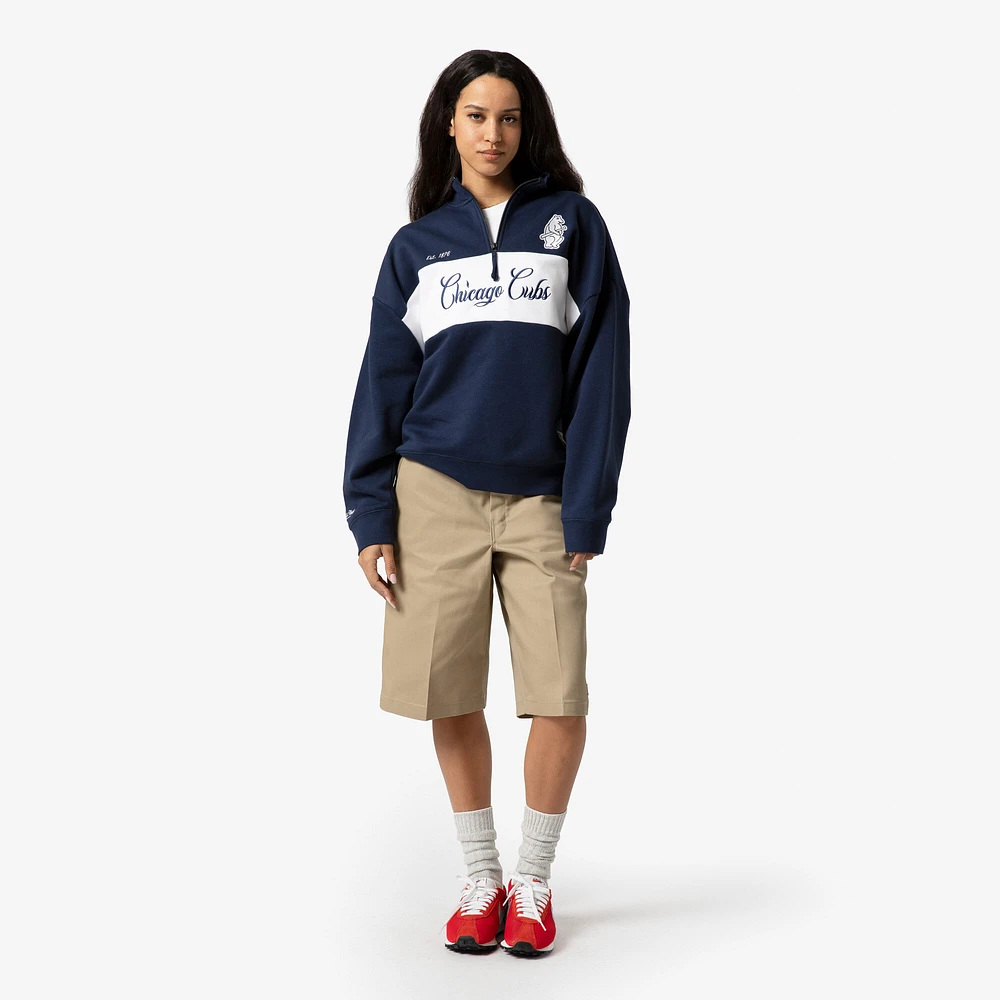 Women's Mitchell & Ness Navy Chicago Cubs Cooperstown Collection Quarter-Zip Pullover Top