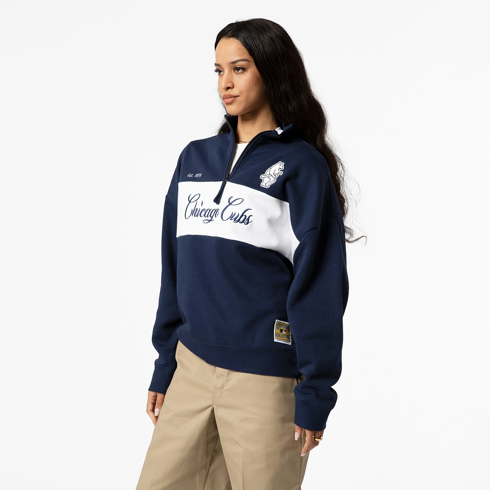Women's Mitchell & Ness Navy Chicago Cubs Cooperstown Collection Quarter-Zip Pullover Top