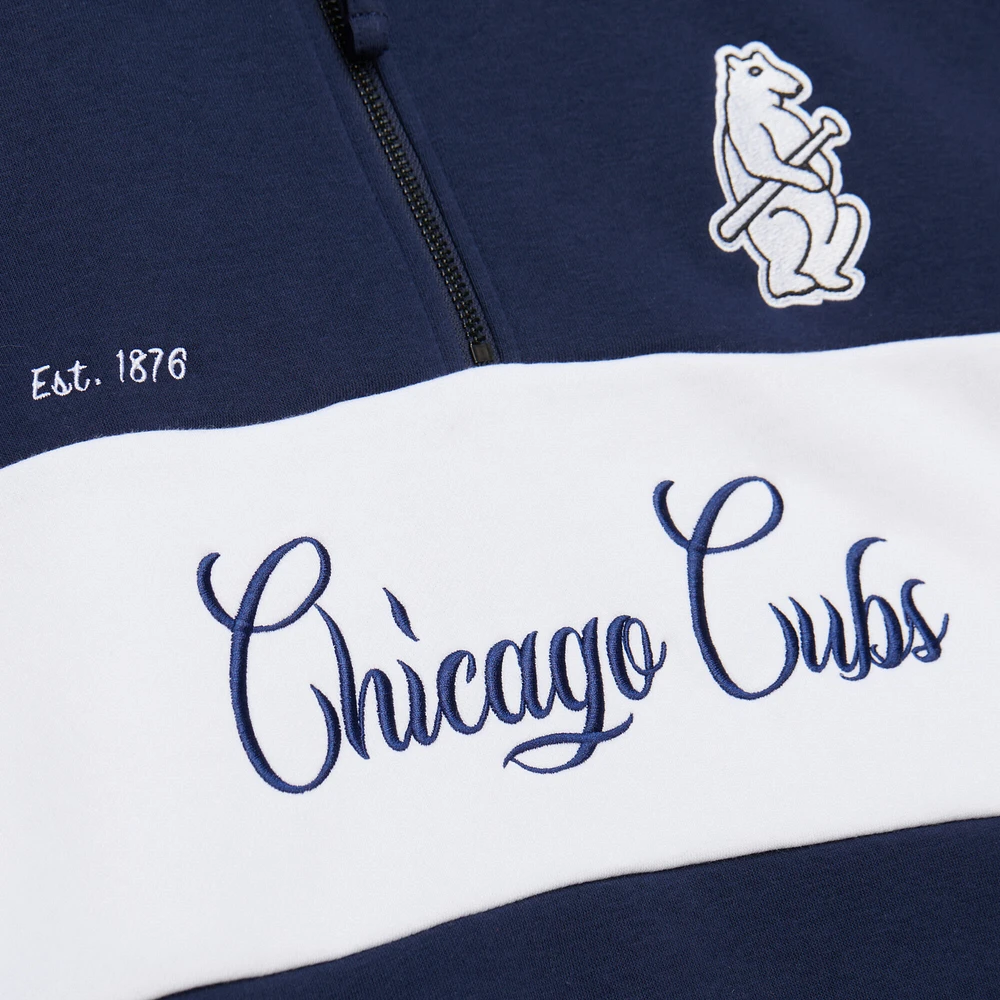 Women's Mitchell & Ness Navy Chicago Cubs Cooperstown Collection Quarter-Zip Pullover Top