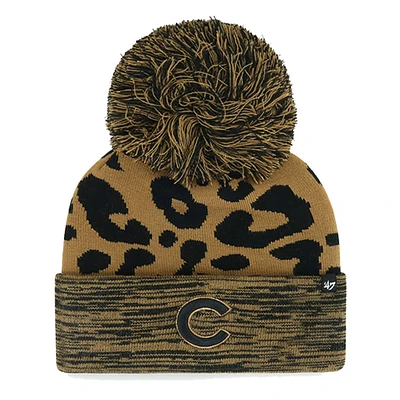 Bonnet en tricot à revers et rosette léopard '47 Chicago Cubs pour femmes avec pompon