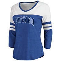 Women's Fanatics Heathered Royal/White Chicago Cubs Official Wordmark 3/4 Sleeve V-Neck T-Shirt