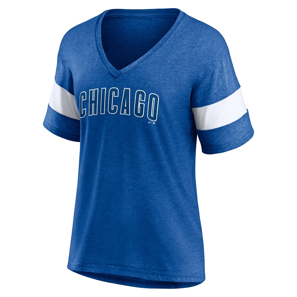 Women's Fanatics Heathered Royal Chicago Cubs Wordmark V-Neck Tri-Blend T-Shirt