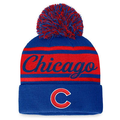 Bonnet en tricot à revers Fanatics Royal/Red Chicago Cubs pour femmes avec pompon