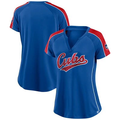 T-shirt à col en V raglan fines rayures Fanatics Royal/Red Chicago Cubs True Classic League Diva pour femmes