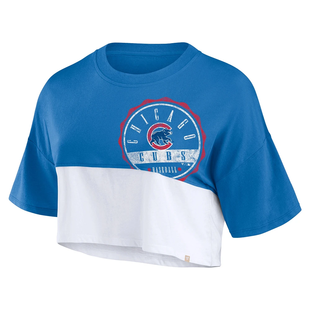 Women's Fanatics Royal/White Chicago Cubs Color Split Boxy Cropped T-Shirt
