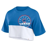 Women's Fanatics Royal/White Chicago Cubs Color Split Boxy Cropped T-Shirt