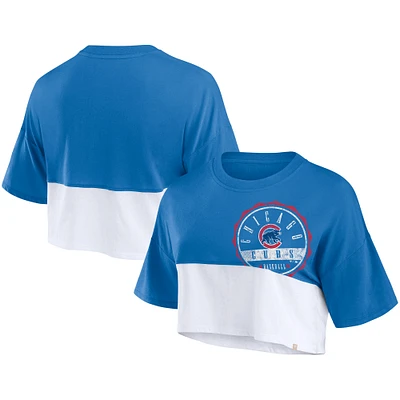 T-shirt court carré fendu couleur Royal/White Chicago Cubs Fanatics pour femmes