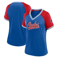 Women's Fanatics Royal Chicago Cubs Glitz & Glam League Diva Raglan V-Neck T-Shirt
