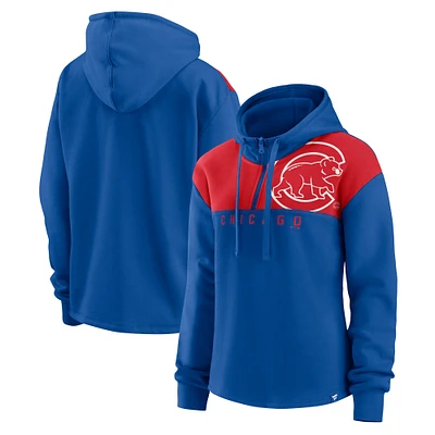 Sweat à capuche emblématique Overslide Color-Block quart de zip Fanatics Royal Chicago Cubs pour femmes