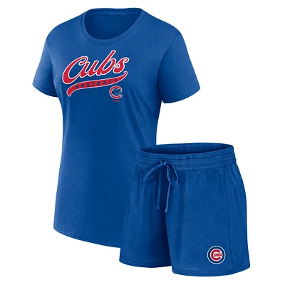 Pack combiné t-shirt et short Fanatics Royal Chicago Cubs Start to Finish pour femmes