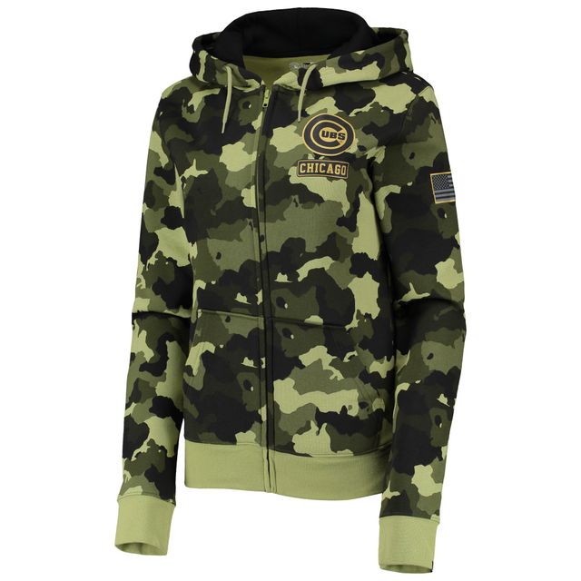 Chandail à capuchon glissière pleine longueur pour femme Chicago Cubs 2022 MLB Armed Forces Day New Era vert