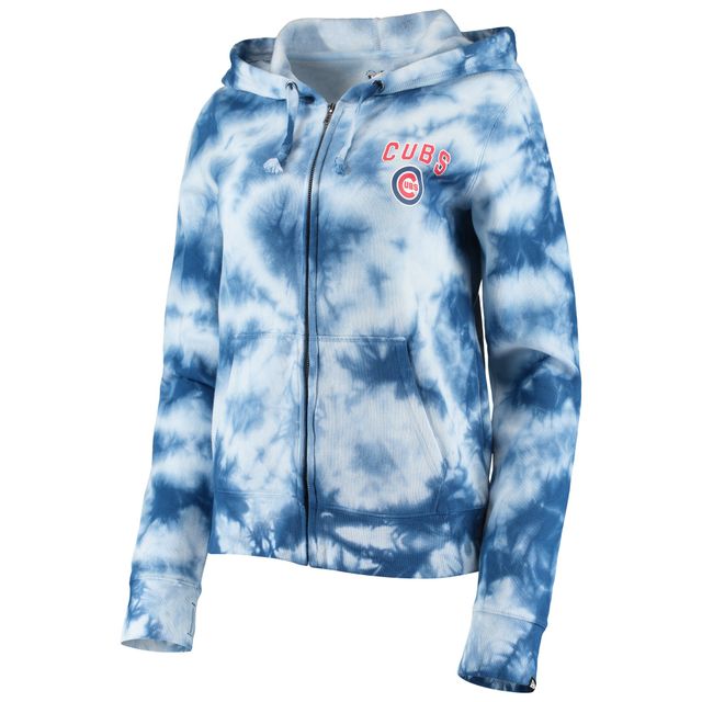 Chandail à capuchon entièrement zippé en molleton Tie-Dye New Era Royal Chicago Cubs pour femme
